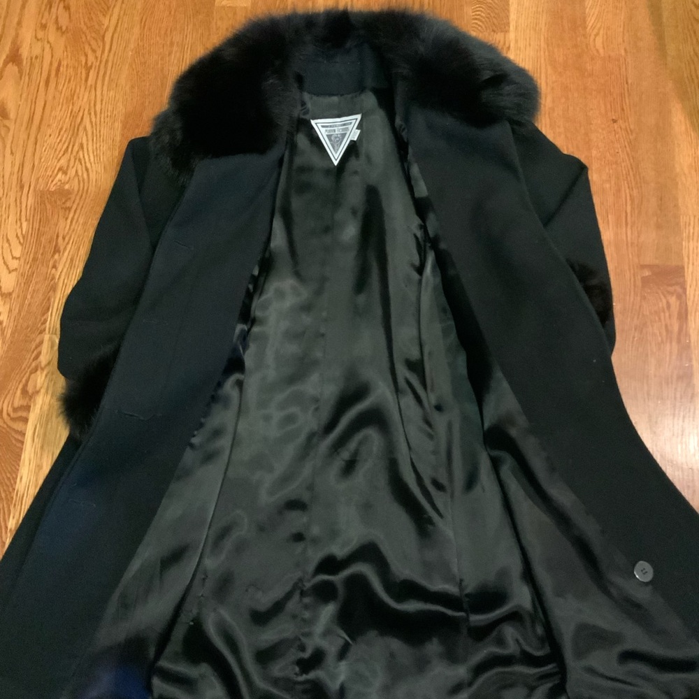 Marvin Richards Women Coat Lambswool Black Size 10 Faux Fur Collar Cuffs #EL14 - Picture 5 of 9